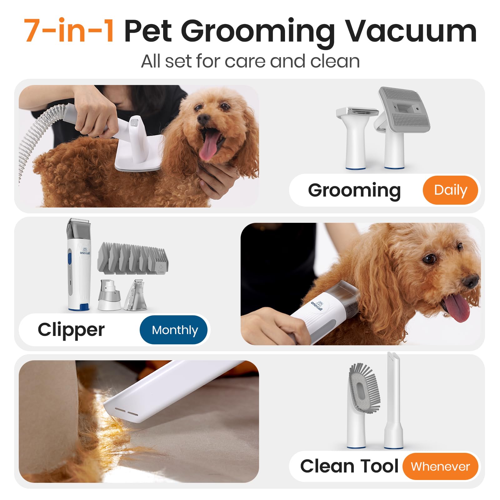 oneisall grooming vacuum clipper combo in action for efficient fur pickup