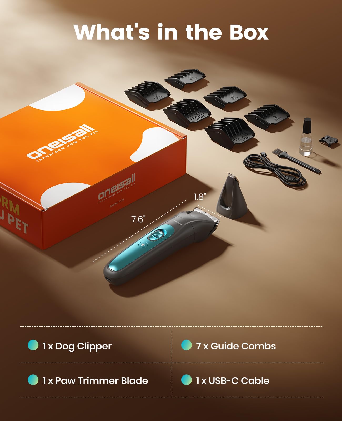 Oneisall included oil and guide combs support maintenance and versatile styling.