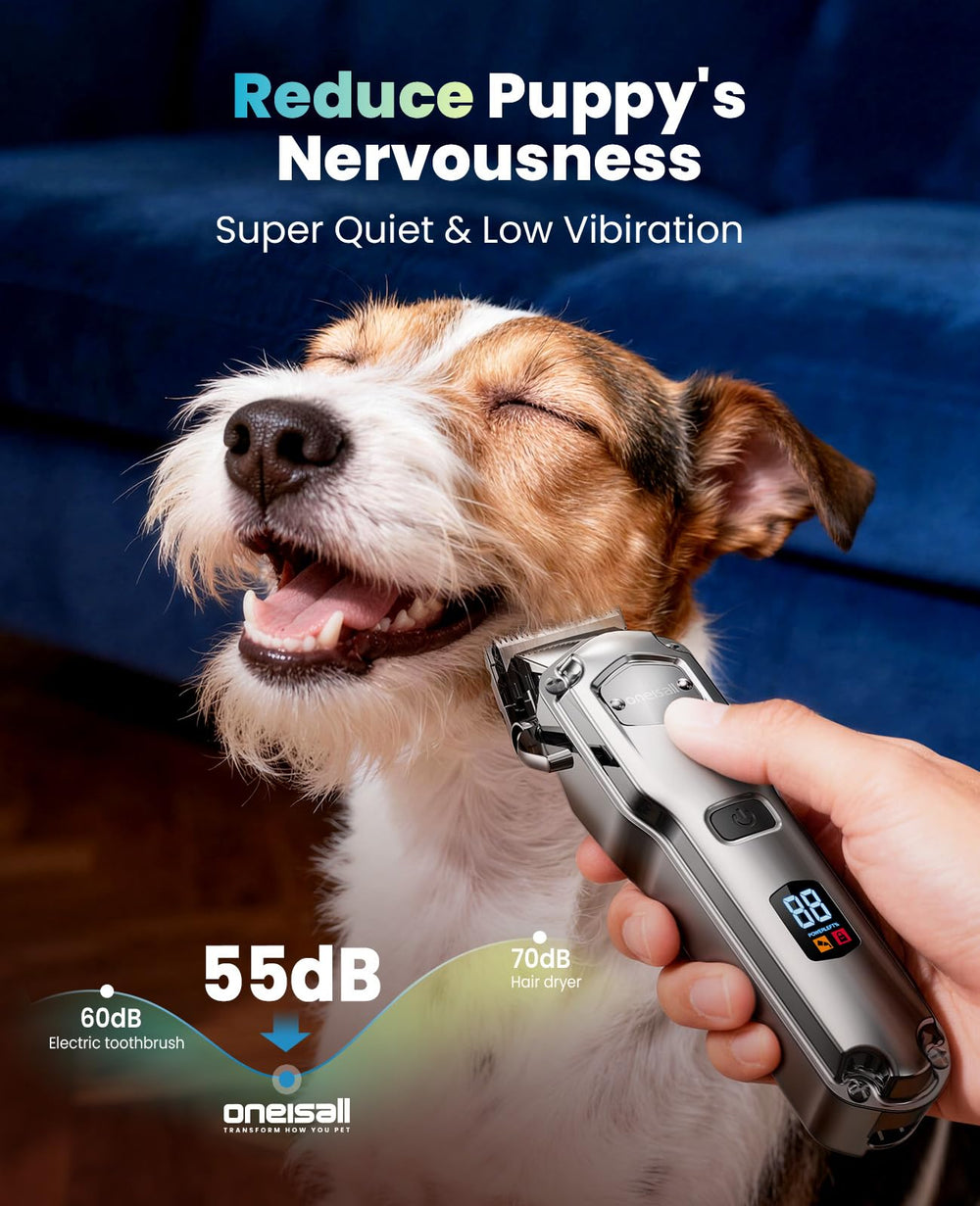 Oneisall IPX7 waterproof dog clippers for easy rinsing after grooming.