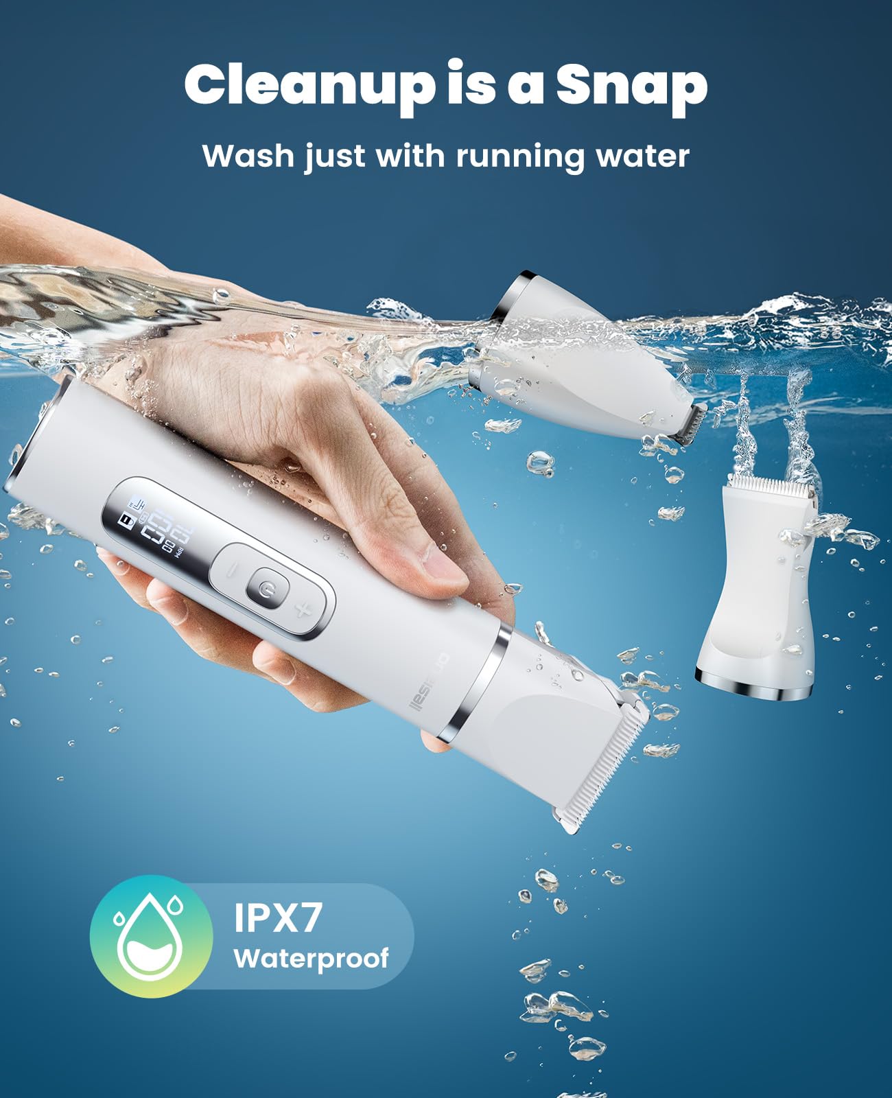 Oneisall IPX7 waterproof dog clippers ready for post-bath cleanup