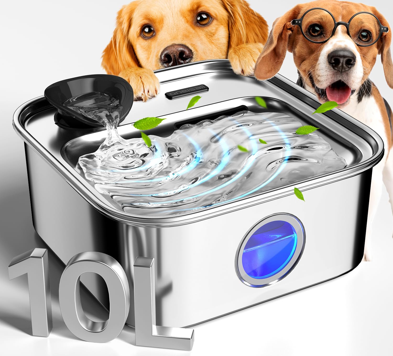 oneisall large dog water fountain 10L demonstrates ample hydration for big dogs.