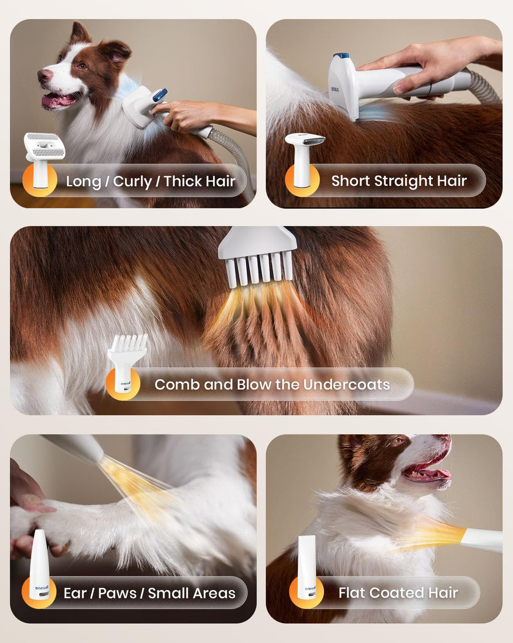 Oneisall grooming session operates quietly under 60dB for pet comfort.
