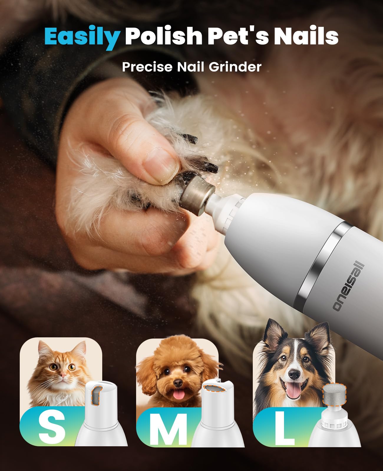 Oneisall paw nail grinder close-up for quick, comfortable paw care