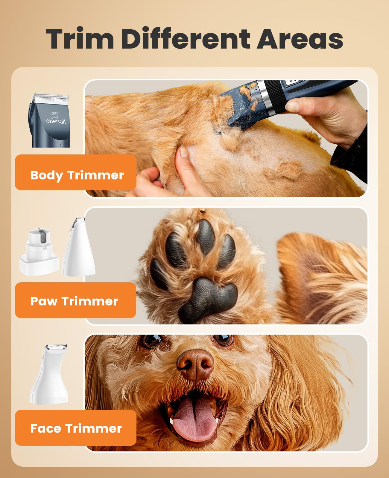 Oneisall paw trimmer close-up showing precise small-area trimming capability.