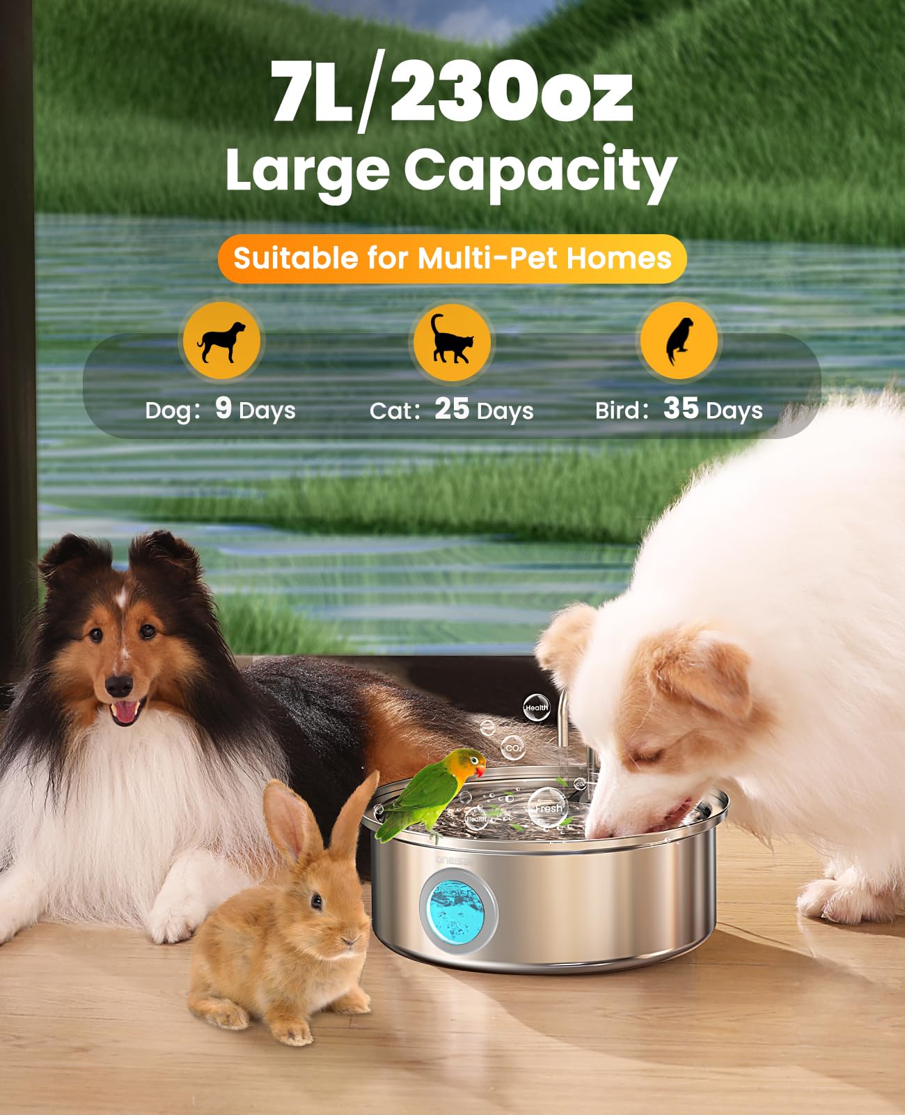 Oneisall 5-stage filtration keeps water fresh by reducing hair and odors.