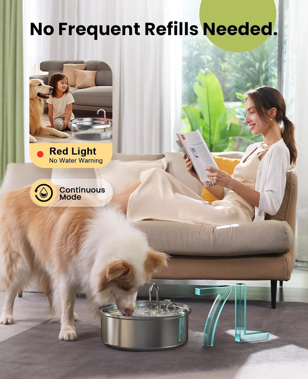 Oneisall stainless steel water fountain design emphasizes durability and safe drinking for pets.
