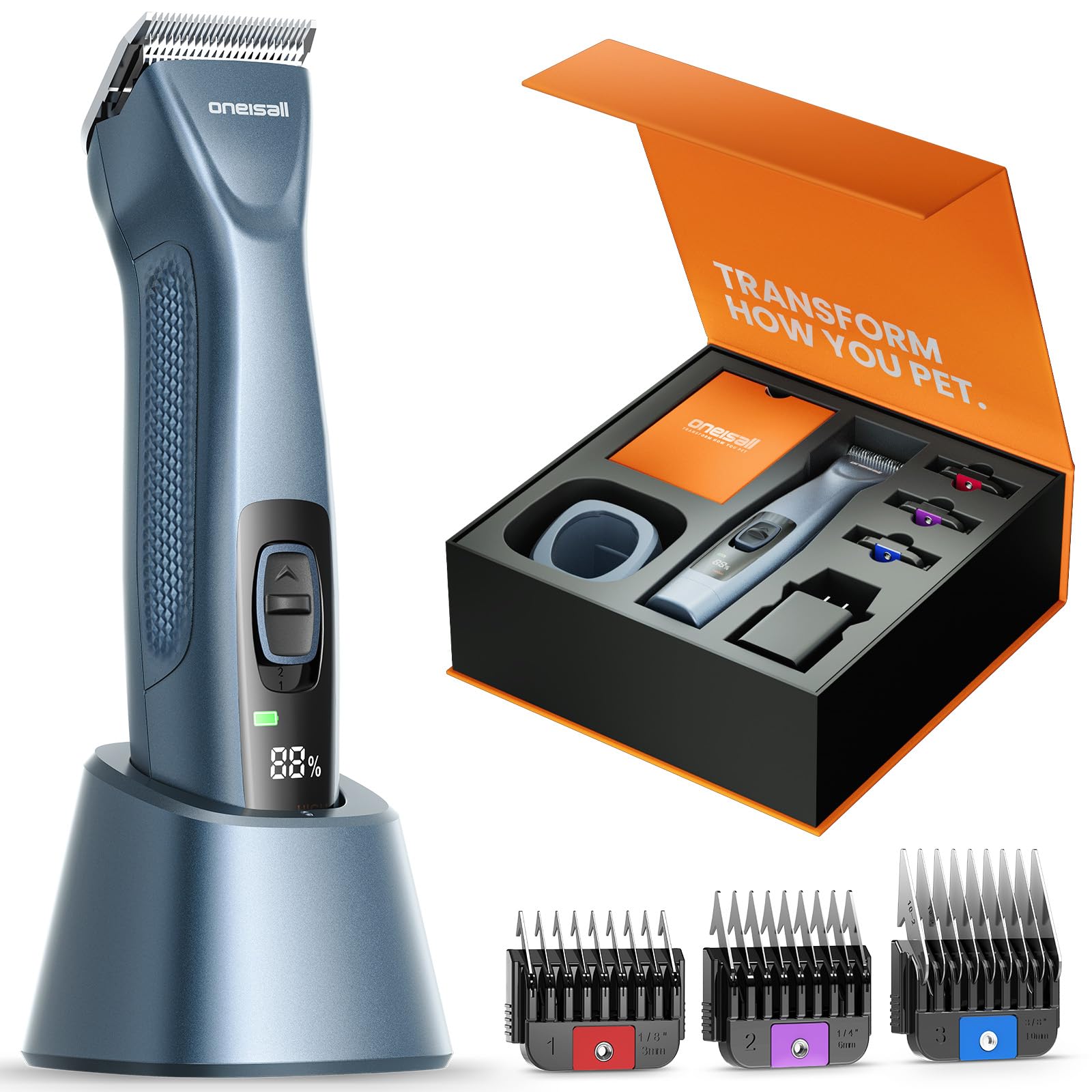 oneisall professional dog grooming clippers cordless front view for easy handling.