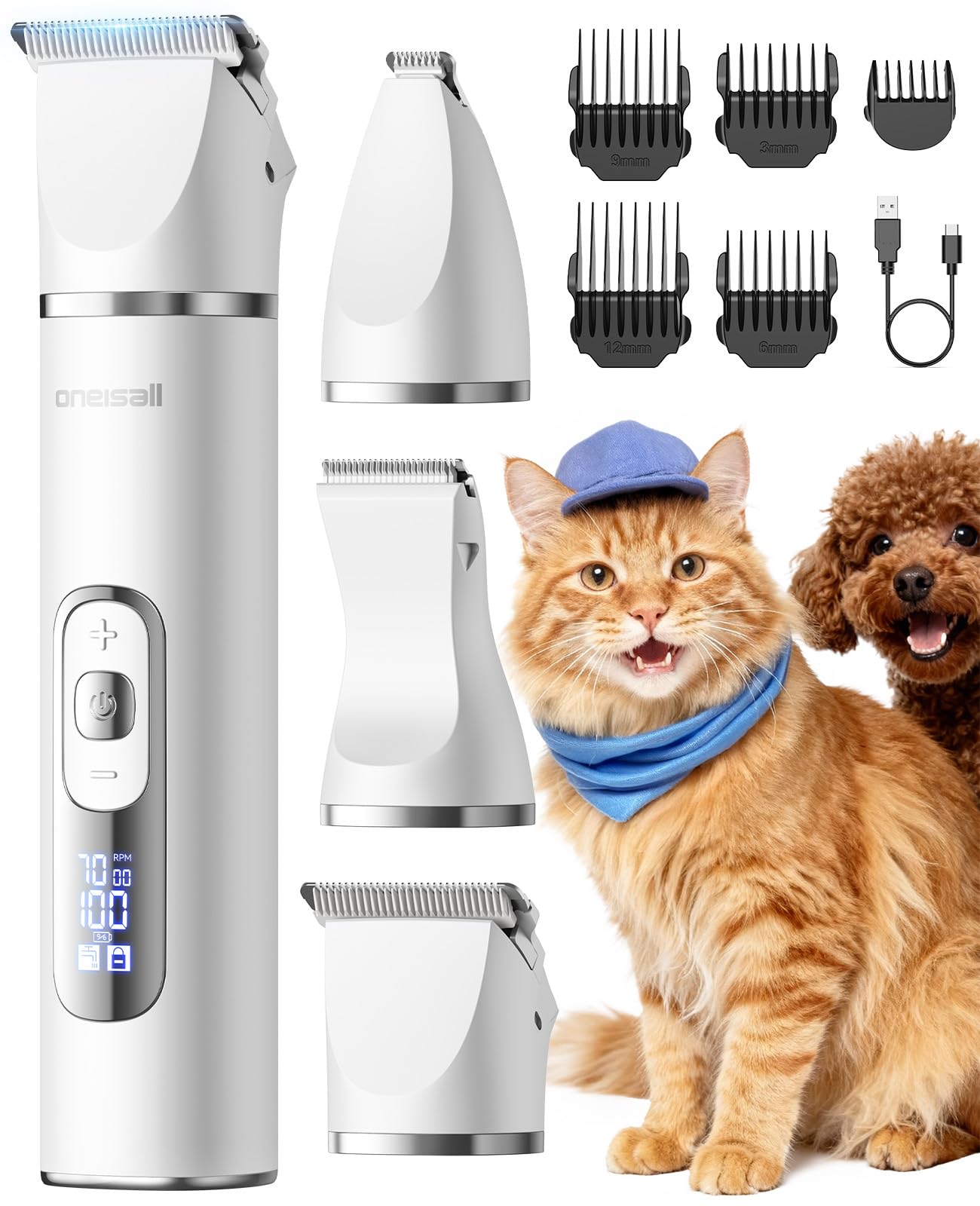 Oneisall Quiet Cat Clippers with 7000 RPM motor for mats and smooth trims