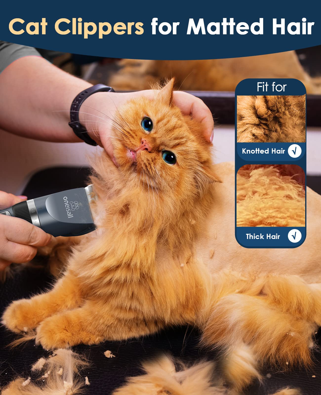 Oneisall Quiet Cat Clippers side view in blue for easy handling.