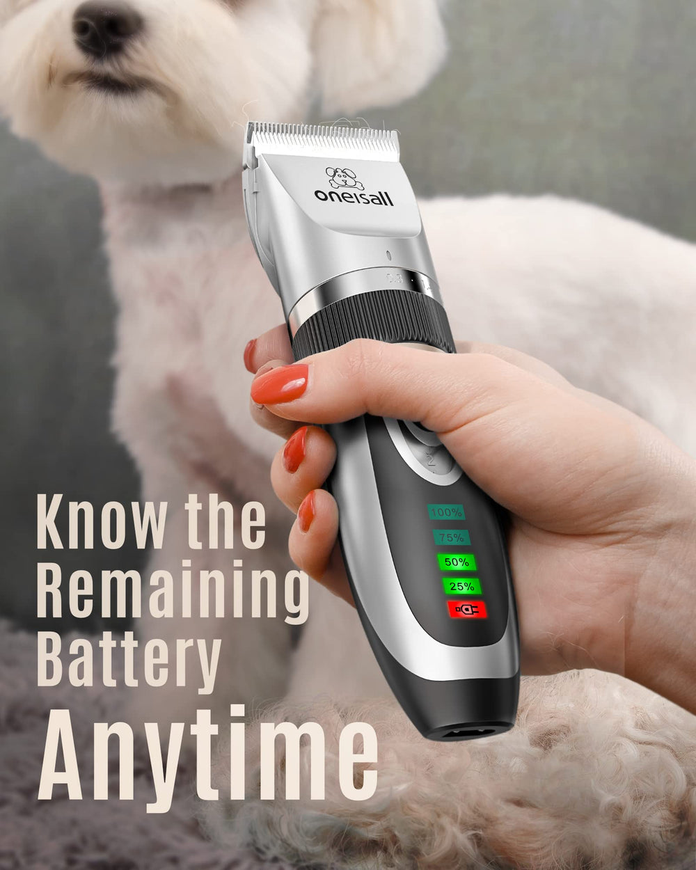 oneisall rechargeable battery indicator displays power and charging status for steady grooming.