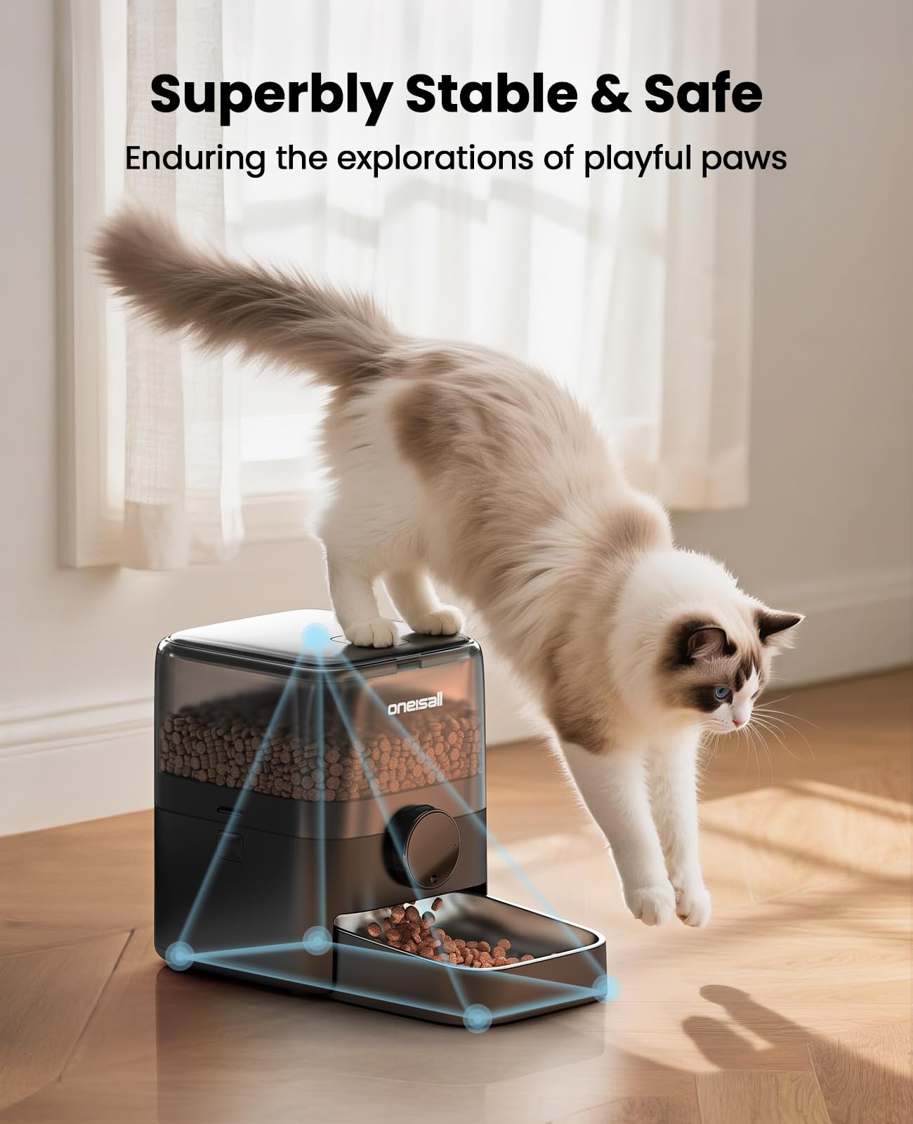 Oneisall stay-fresh desiccants keep kibble crisp between meals.