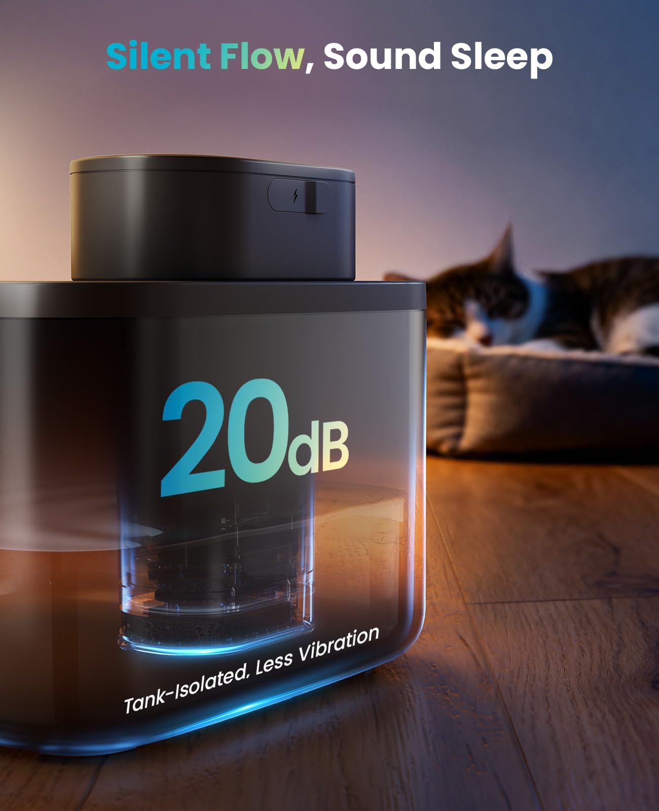 oneisall silentflow pump operates at 20dB for peaceful nights