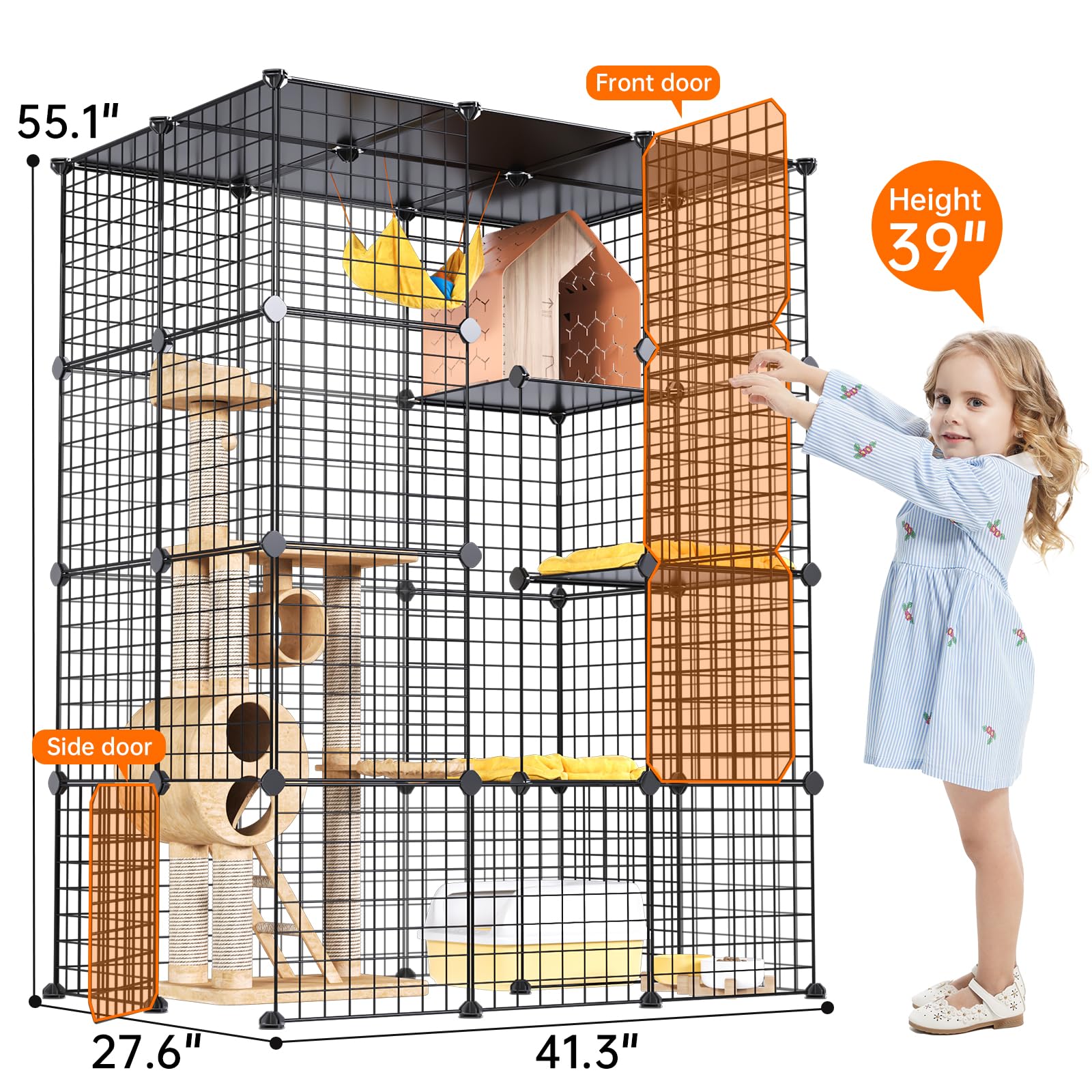 Oneluck 4-tier DIY cat cage modular panels for flexible setup