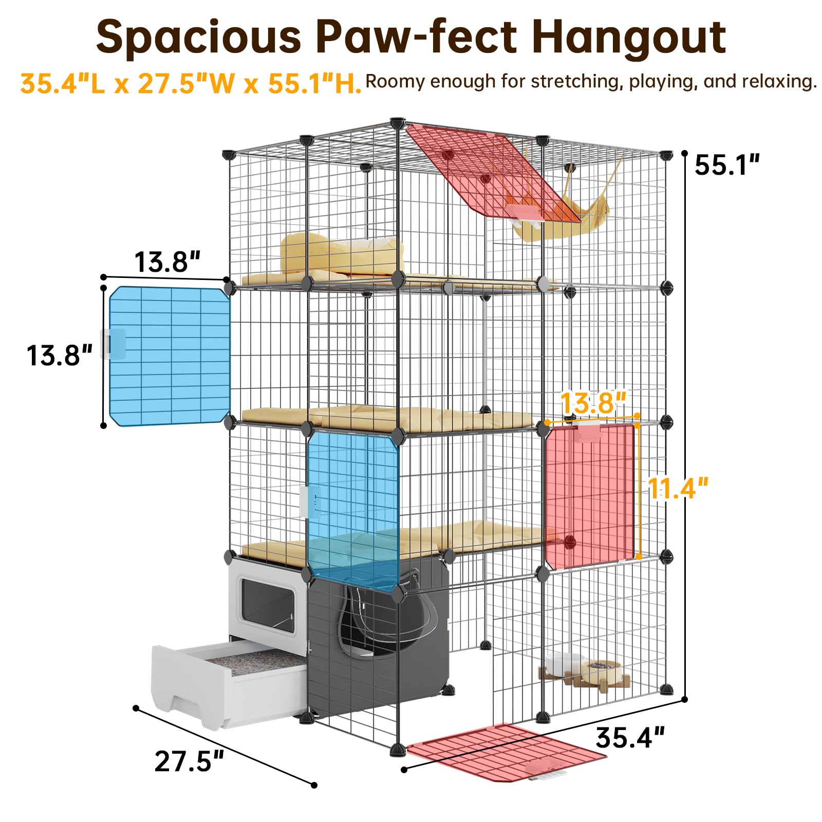 Oneluck detachable metal wire kennel showcases sturdy paw-safe platforms for climbing.