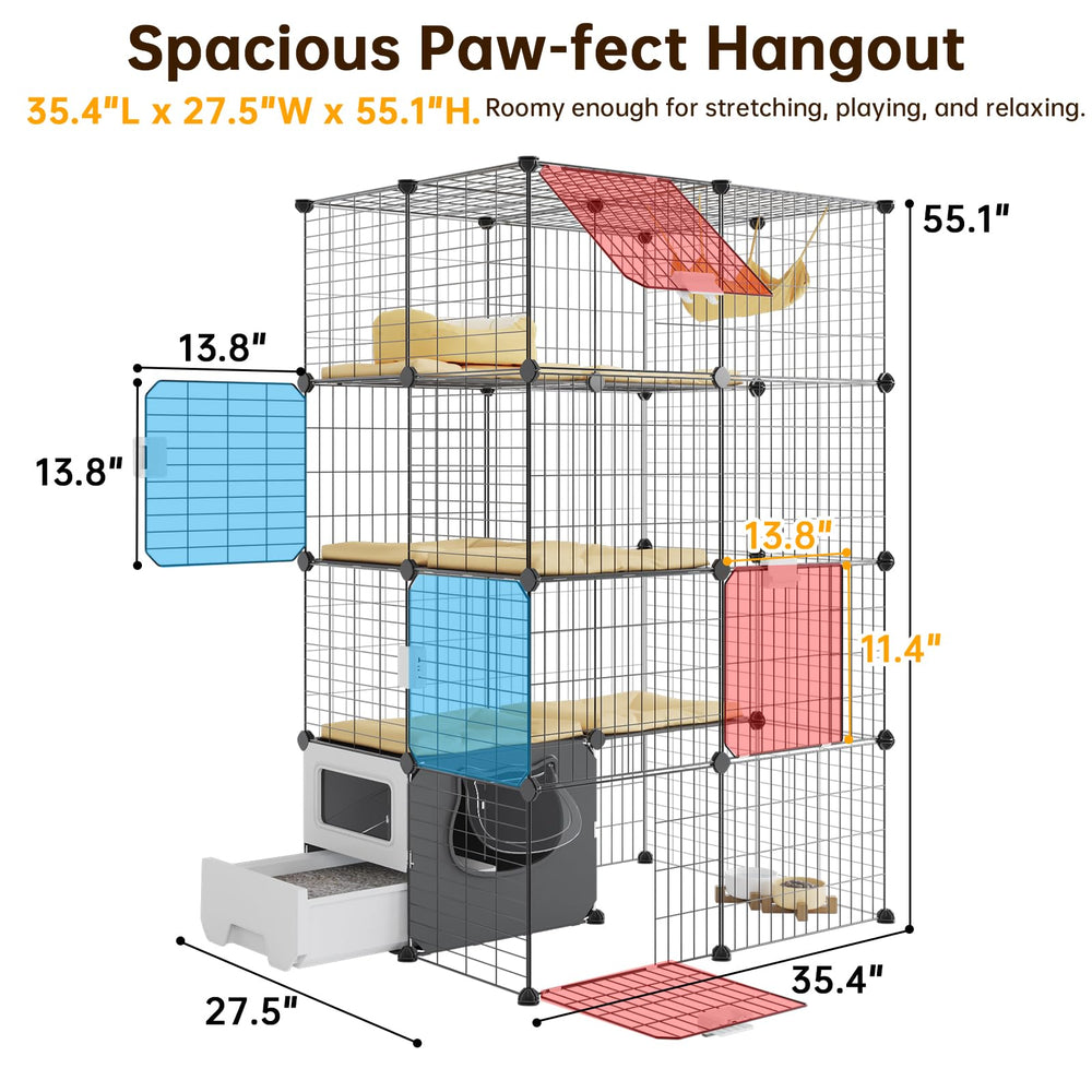 Oneluck detachable metal wire kennel showcases sturdy paw-safe platforms for climbing.