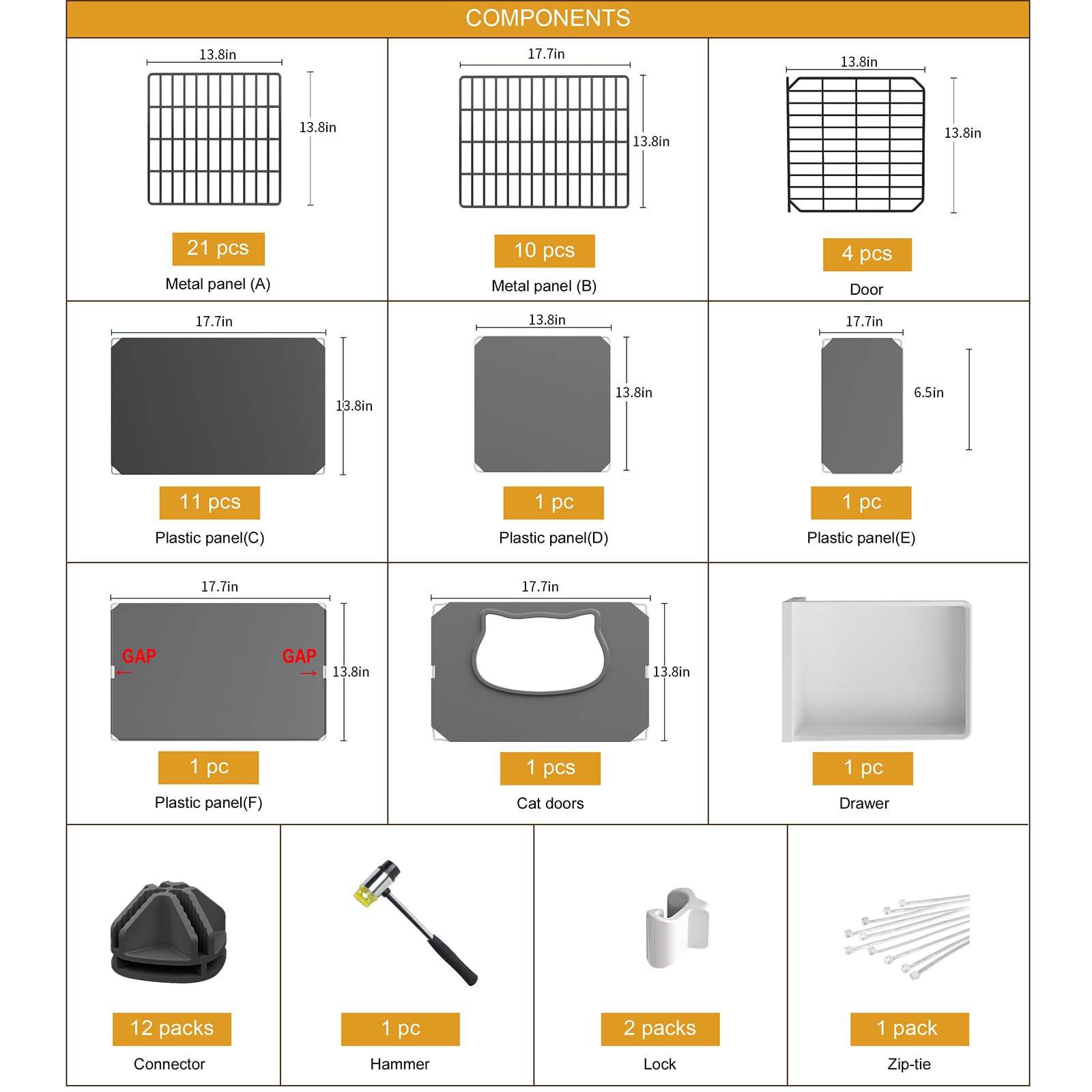 Oneluck cage disassembles for simple transport and compact storage.