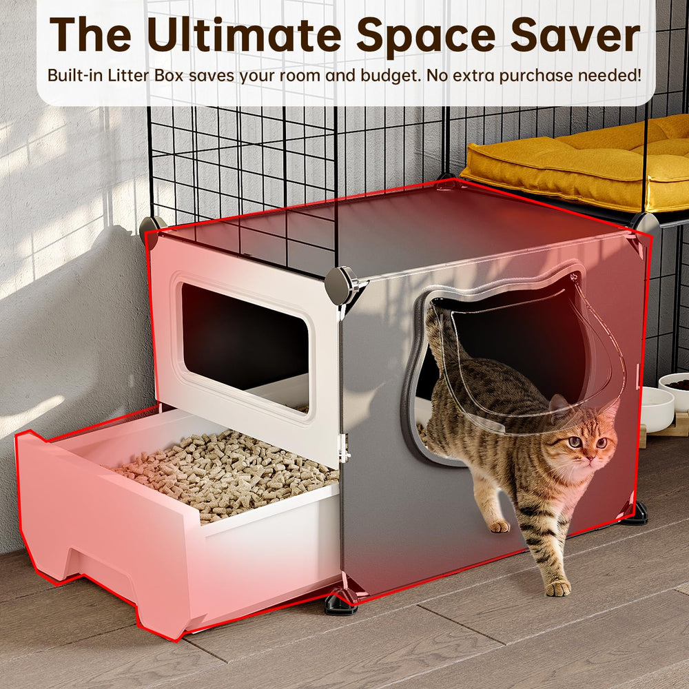 Oneluck cat cage diy 4-tier enclosure demonstrates scalable space for 1-2 cats.