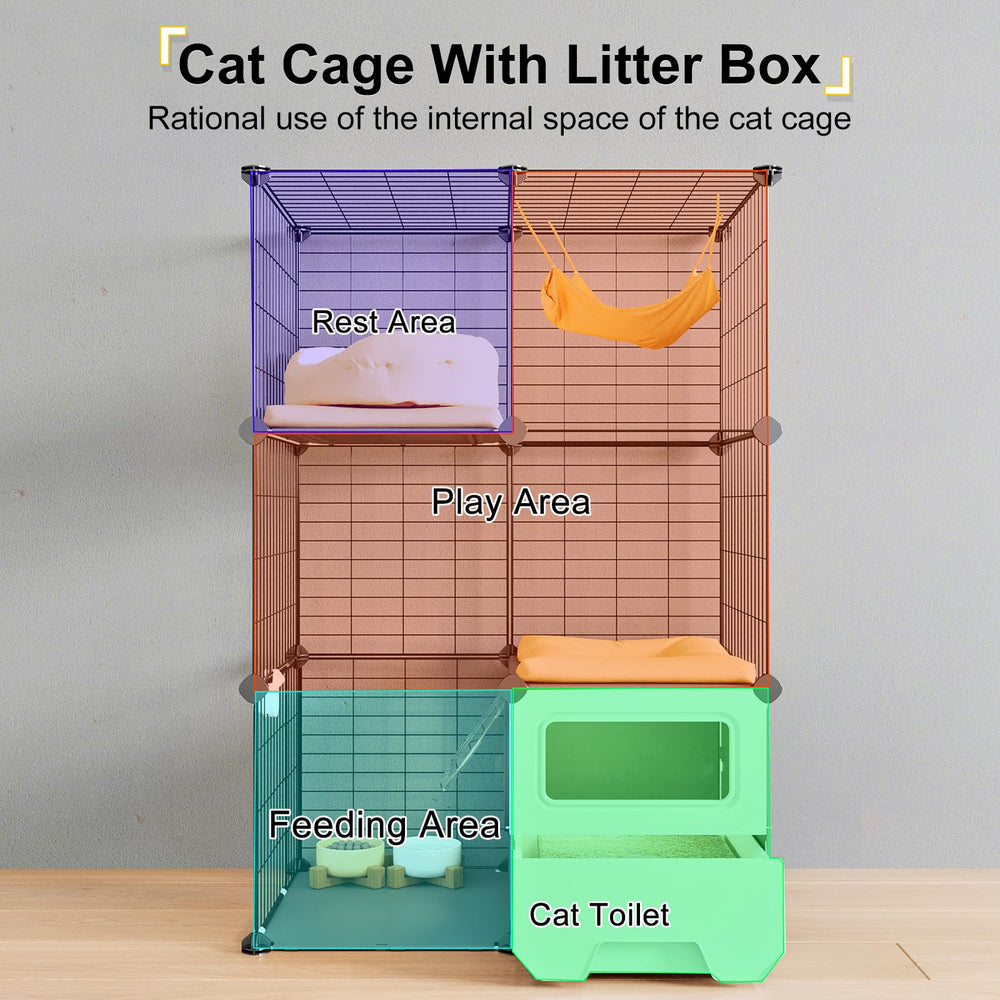 Oneluck cat cage indoor litter box area promotes tidy maintenance