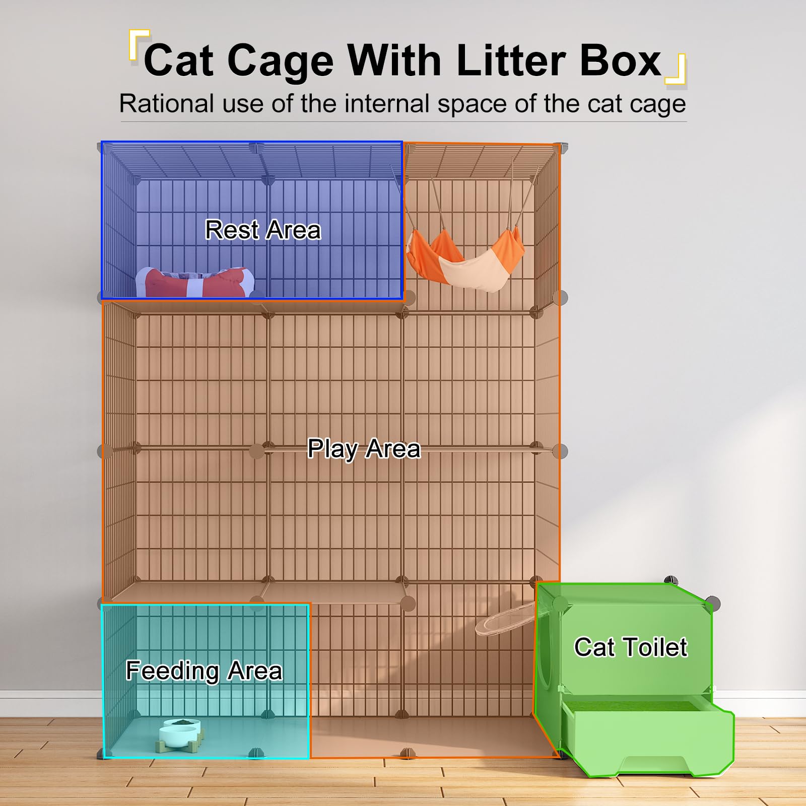 Oneluck cat cage offers a large play area for lounging and exploration.