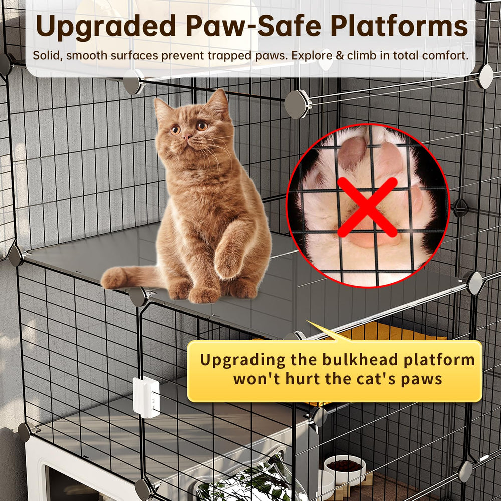 Oneluck paw-safe platforms highlight safety features for confident climbing and lounging.