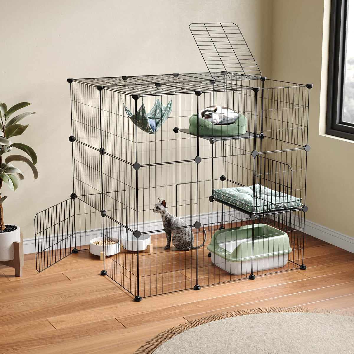 Oneluck cat-catio 3-tier assembly setup for easy setup and spacious play.