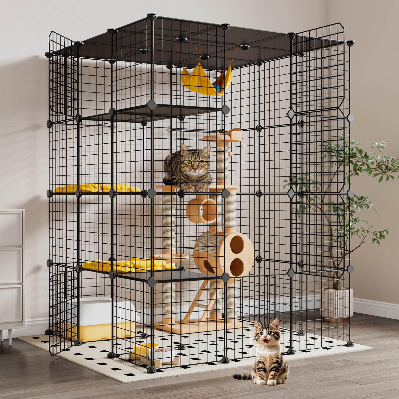 Oneluck extra large cat cage front view shows spacious space for multiple cats