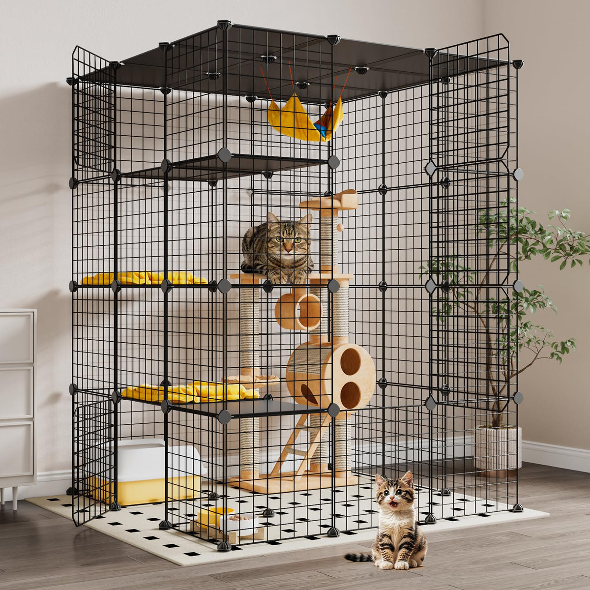 Oneluck extra large cat cage front view shows spacious space for multiple cats