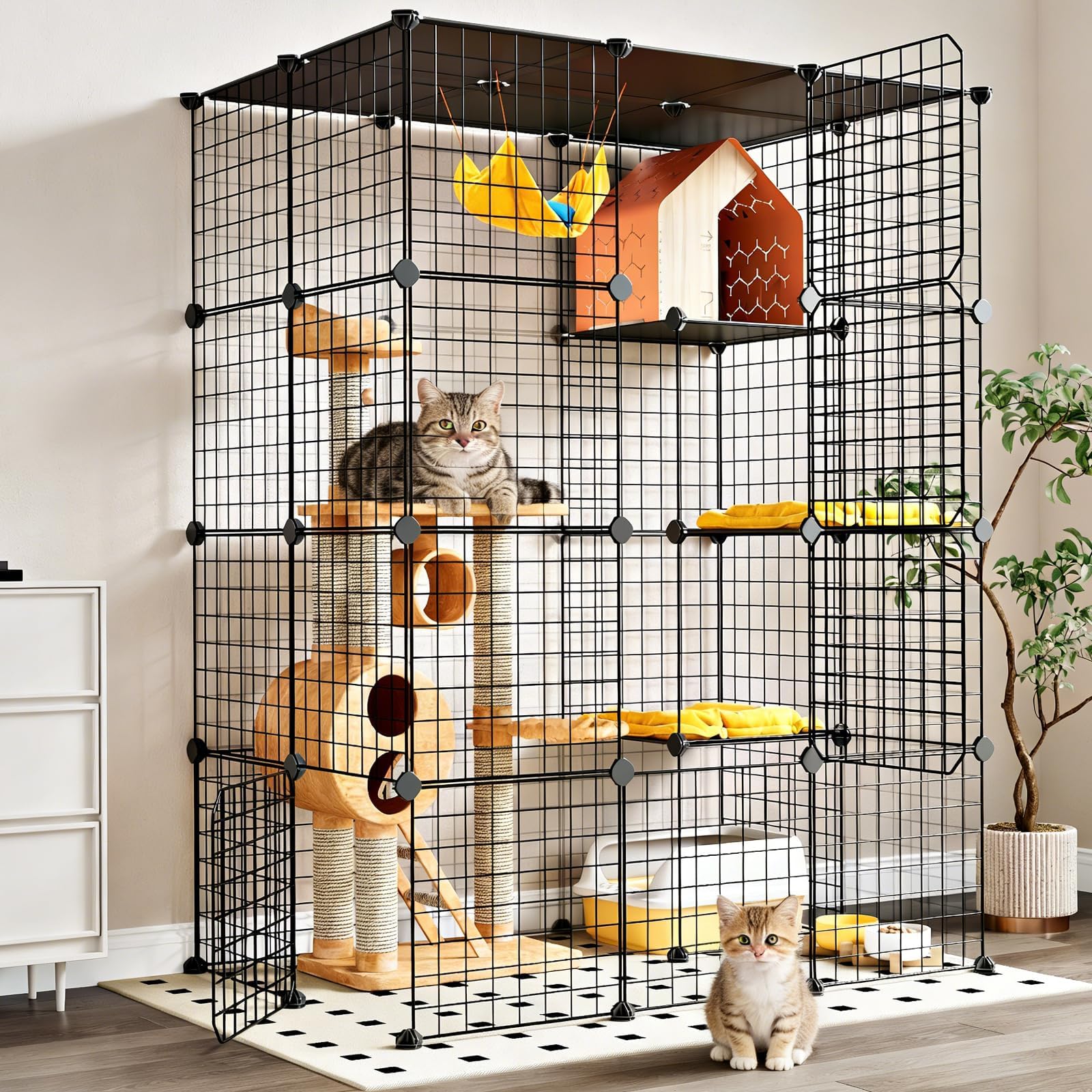 Oneluck extra-large cage front view highlights spacious entry for 1-3 cats