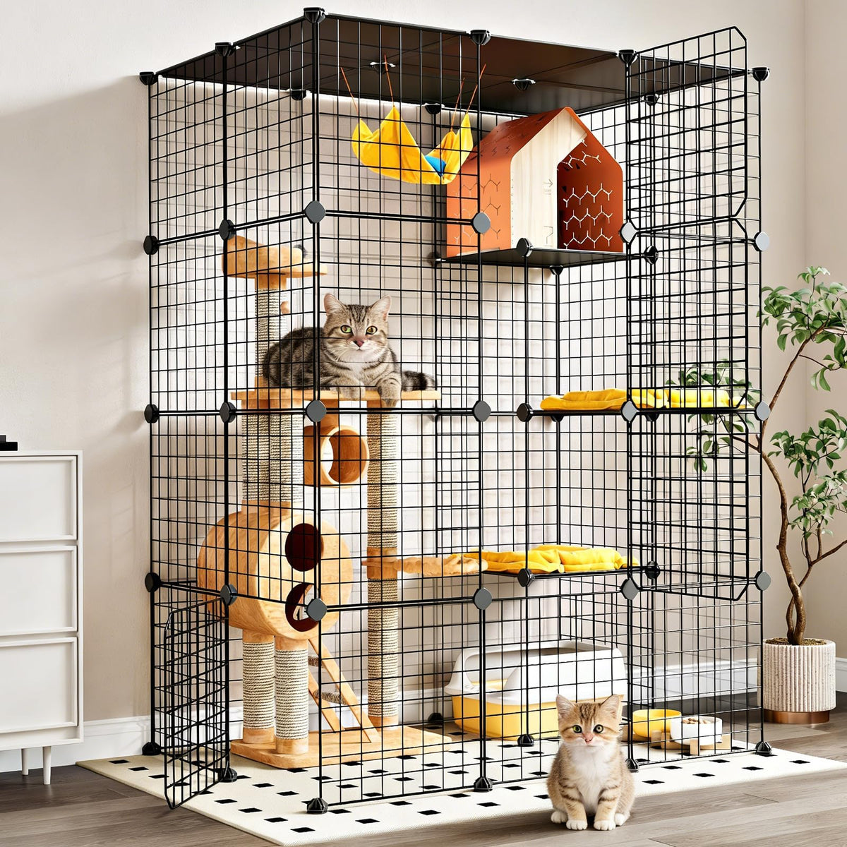 Oneluck extra-large cage front view highlights spacious entry for 1-3 cats