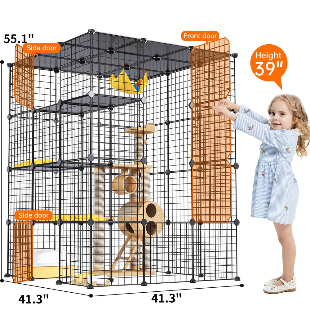 Oneluck extra large cat cage side view highlighting 41 by 41 inch footprint