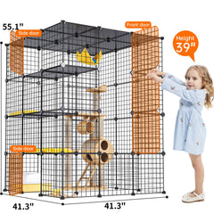 Oneluck extra large cat cage side view highlighting 41 by 41 inch footprint
