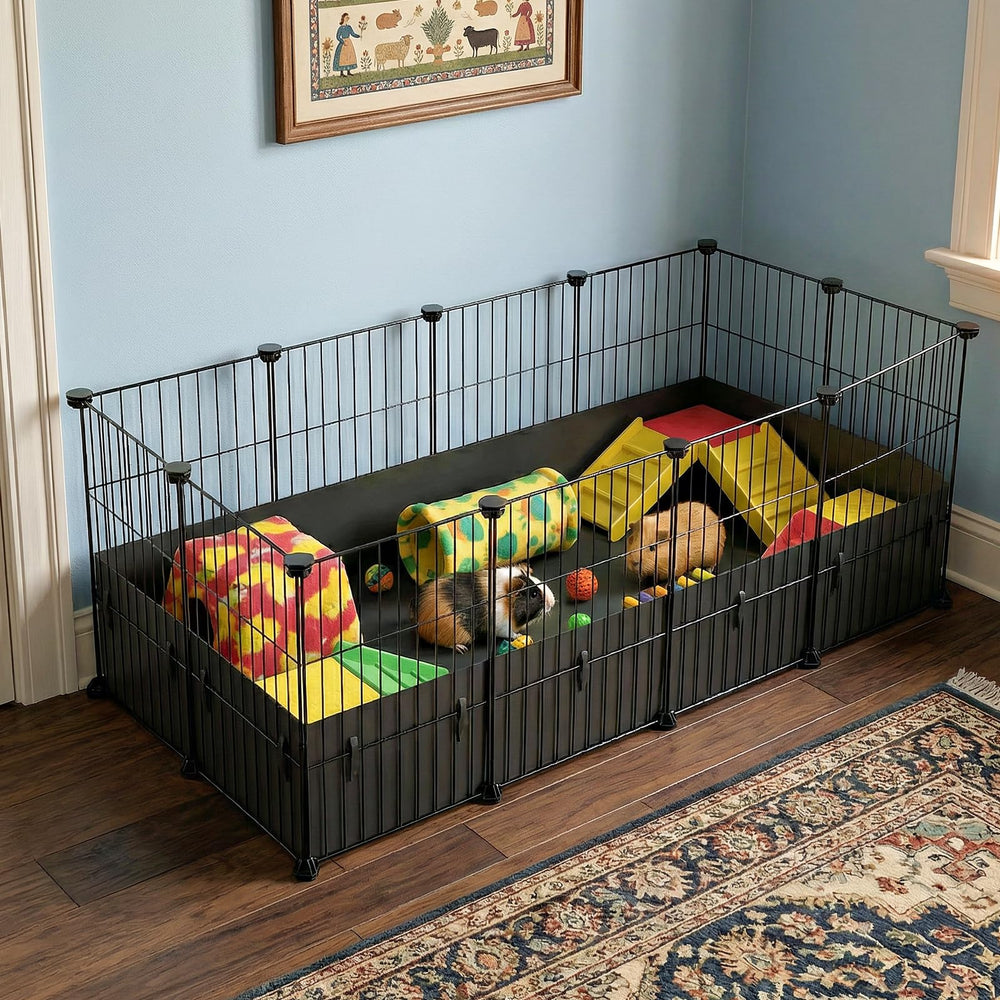 Oneluck Guinea Pig Cage full setup shows spacious indoor habitat for two pets.