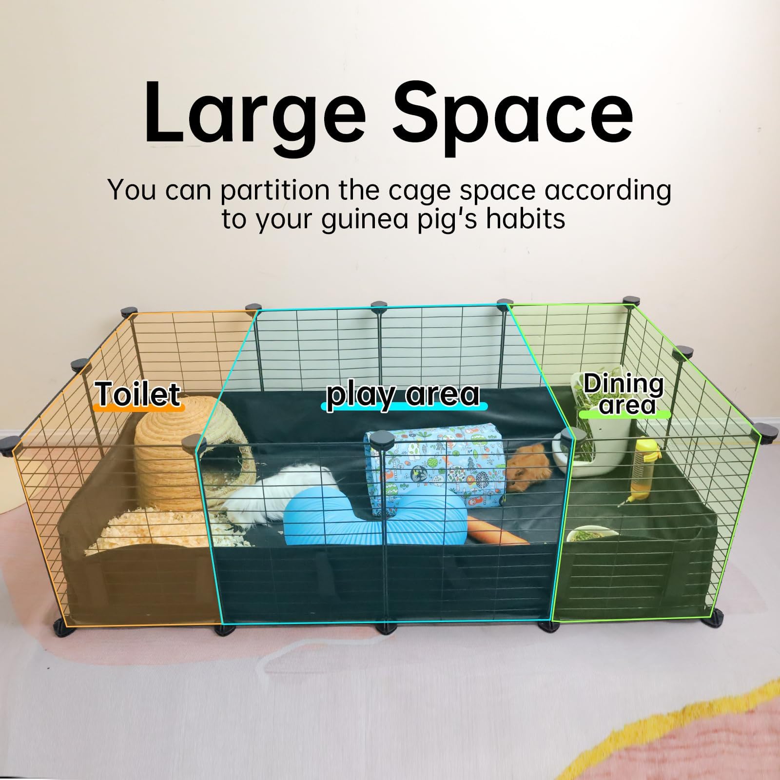 Oneluck Guinea Pig Cage two-pet space emphasizes roomy living area.
