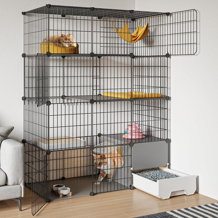 Oneluck large cat cage with litter box and drawer for easy cleaning.
