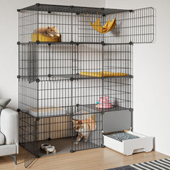 Oneluck large cat cage with litter box and drawer for easy cleaning.