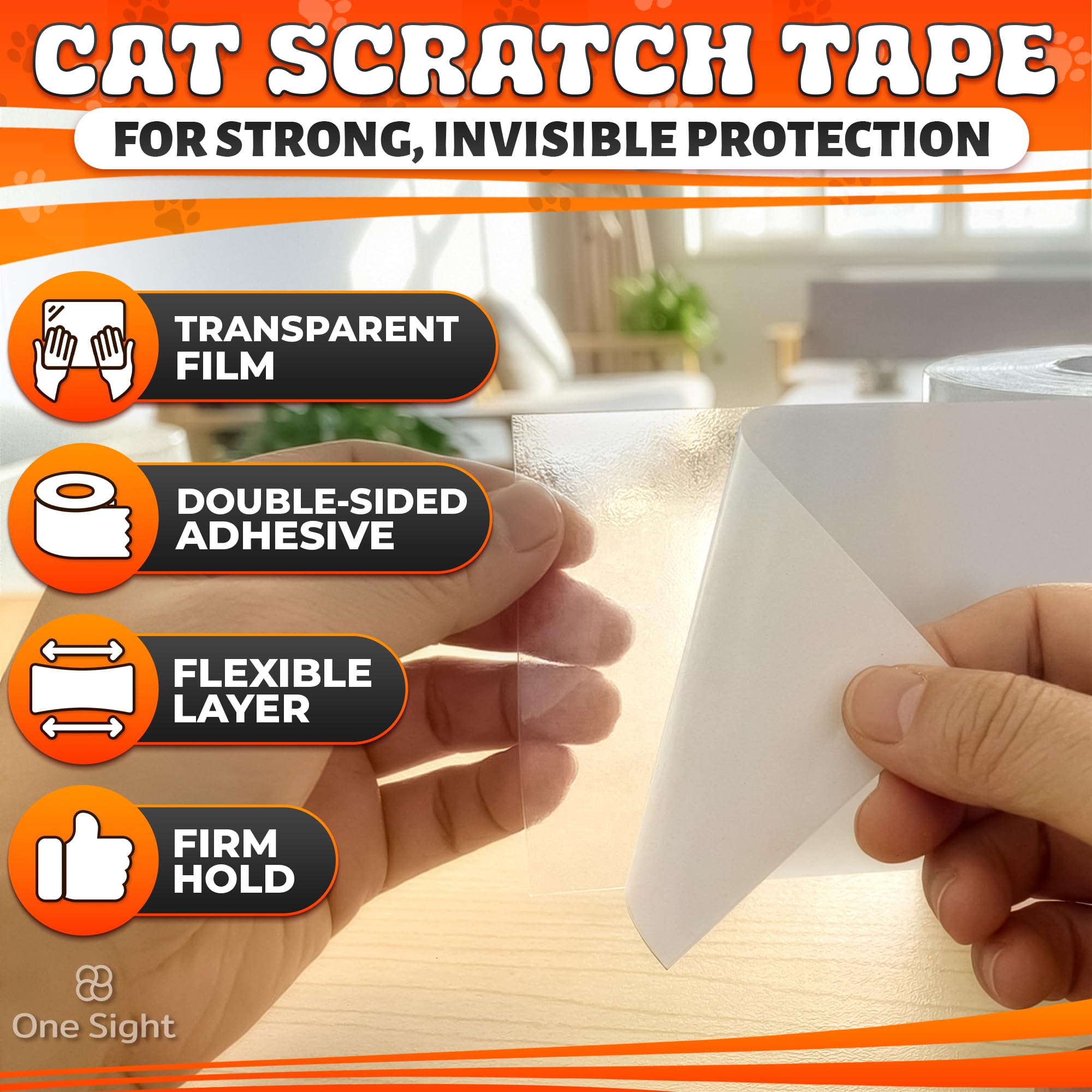 One Sight transparent adhesive tape protects furniture without visible clutter.