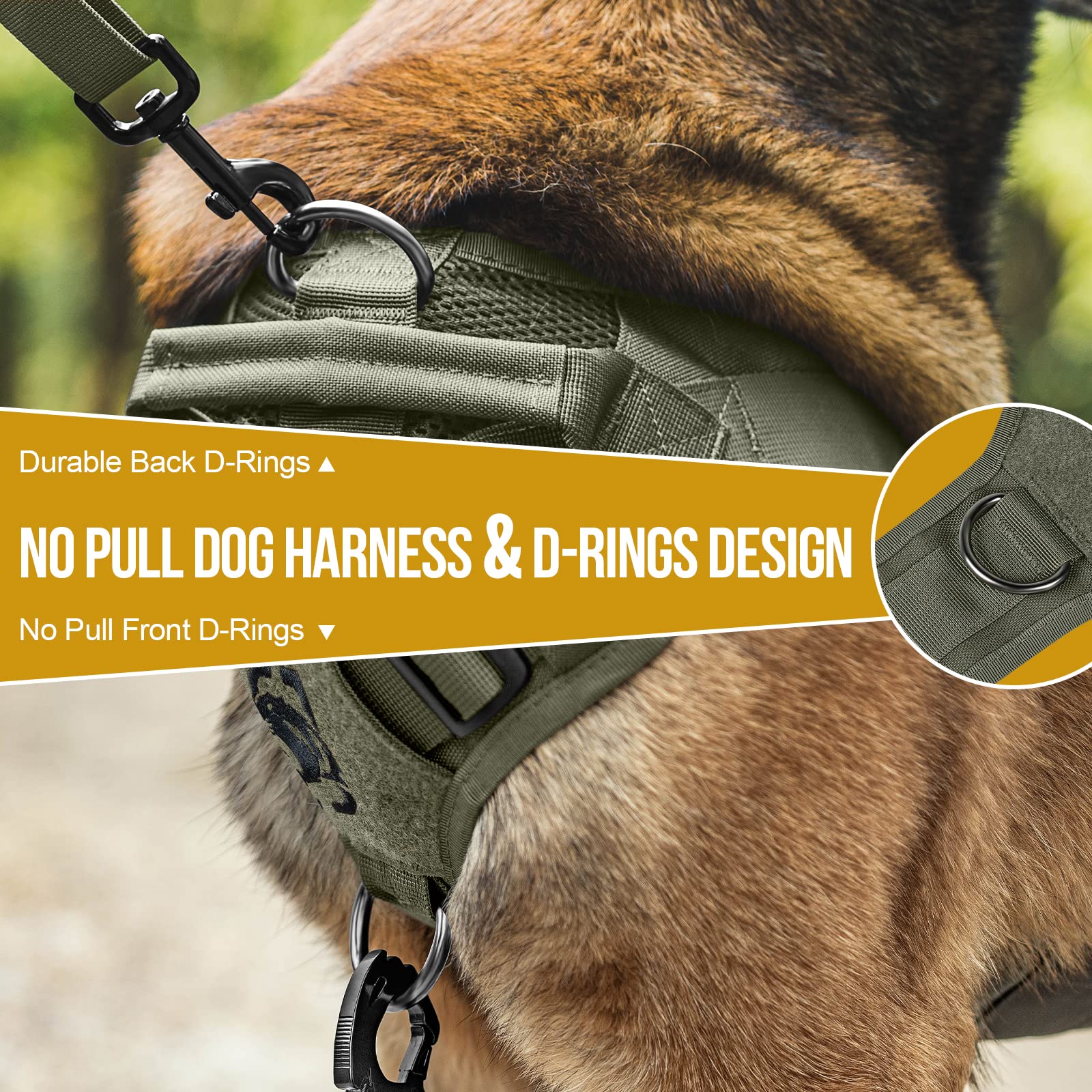 ONETIGRIS no-pull D-rings front and back for versatile leash training.