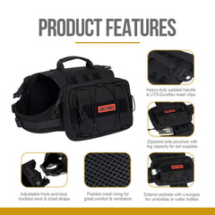 ONETIGRIS dog backpack featuring an exterior umbrella pocket for extra gear.