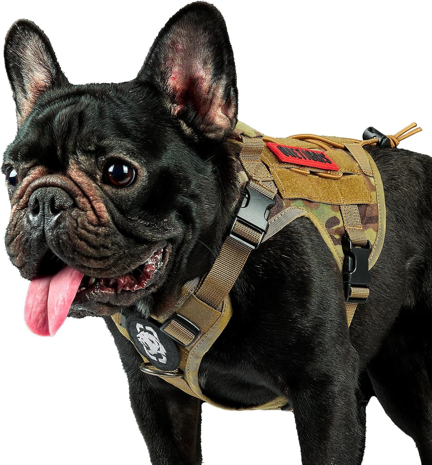OneTigris dog harness camo front view showing secure front leash attachment for training