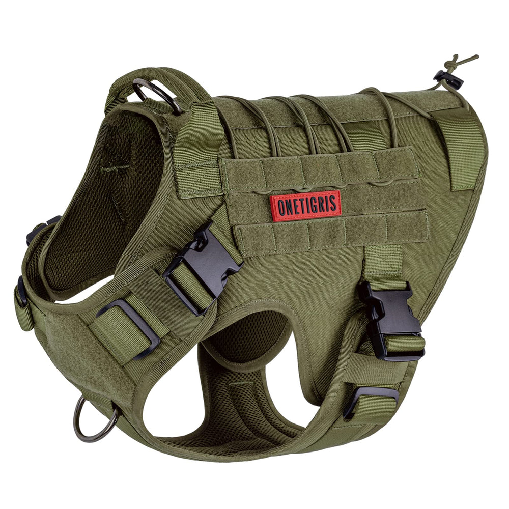 OneTigris dog harness front view showing no-pull design for outdoor walks.