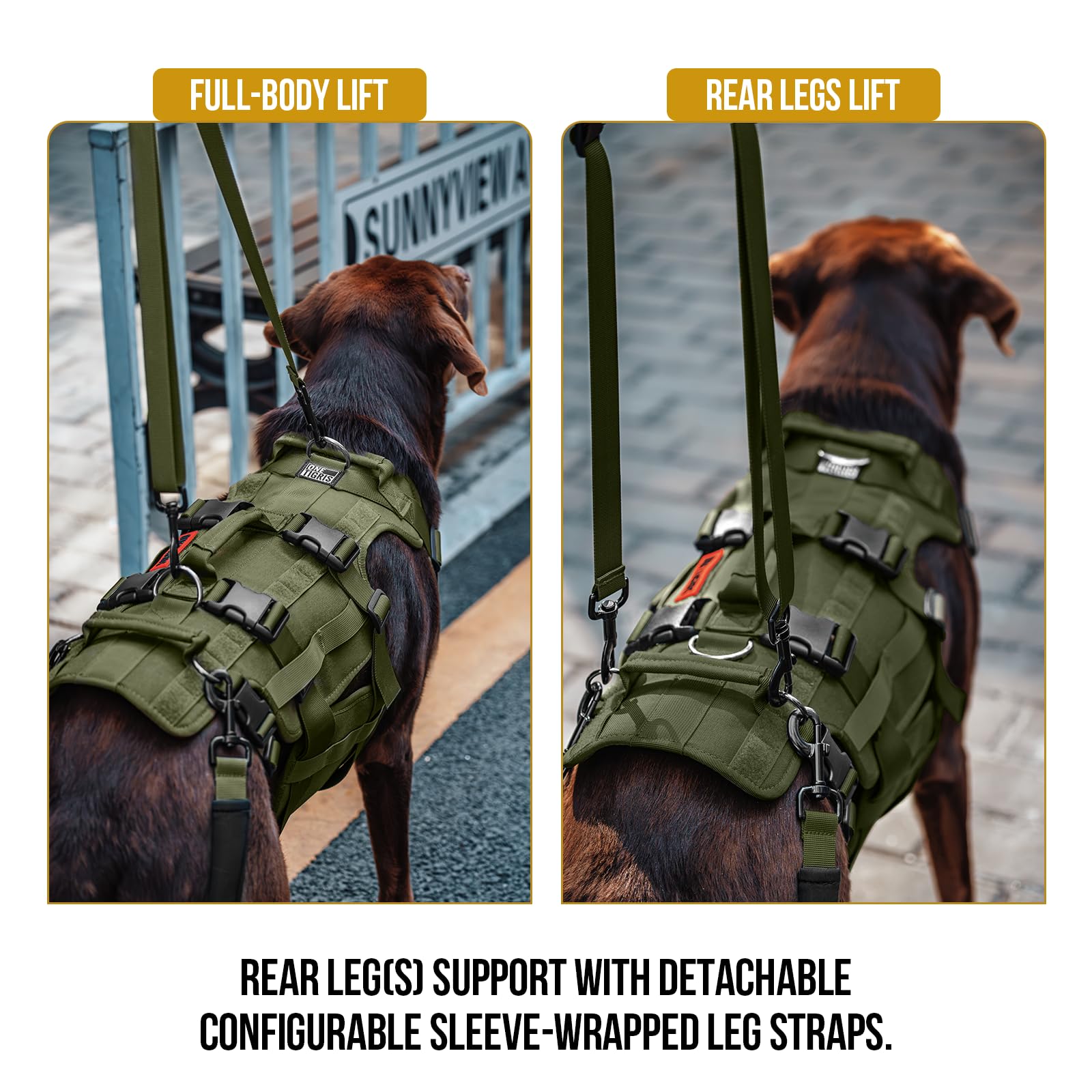 ONETIGRIS dog lift harness side view enables easy positioning for lifting.