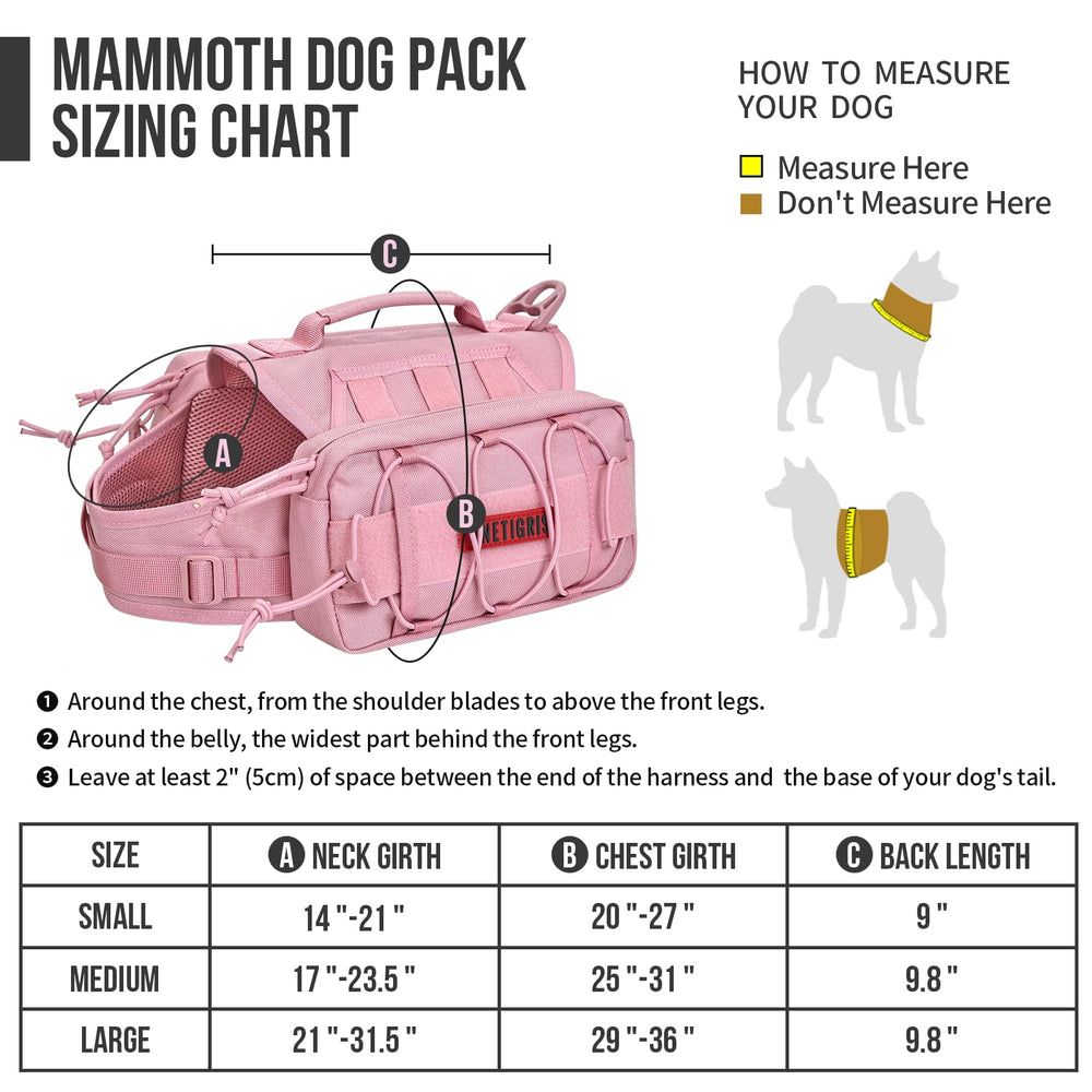 ONETIGRIS dog pack with side pouches ready for water and food on hikes