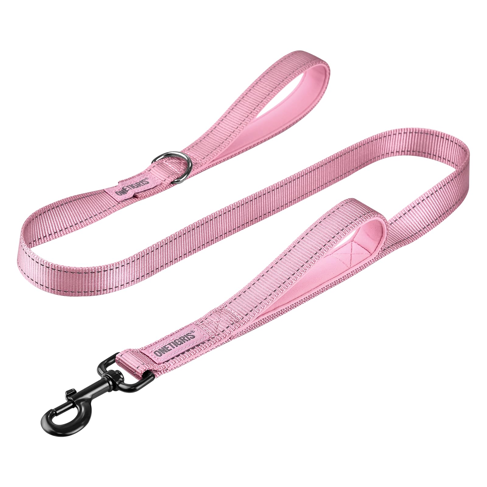 OneTigris pink hand held no pull dog leash with dual padded grips for control