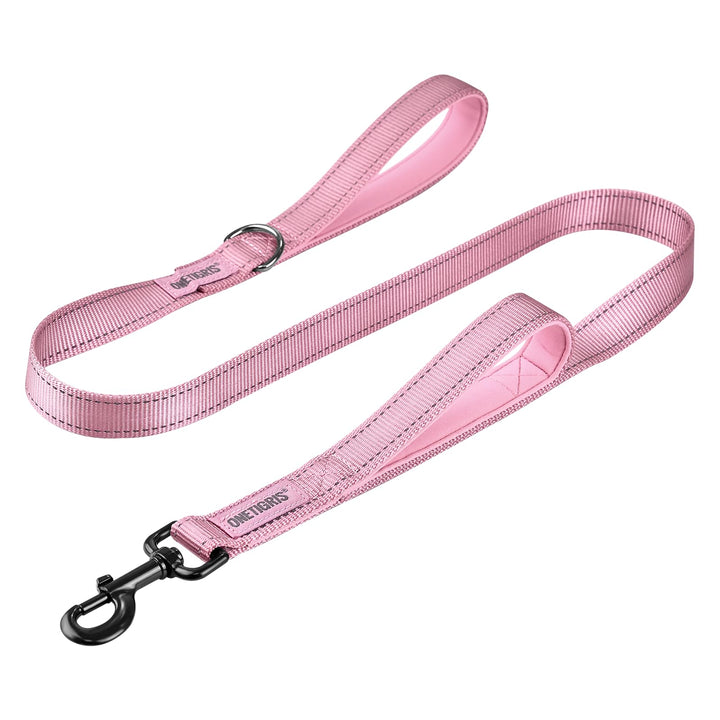 OneTigris pink hand held no pull dog leash with dual padded grips for control
