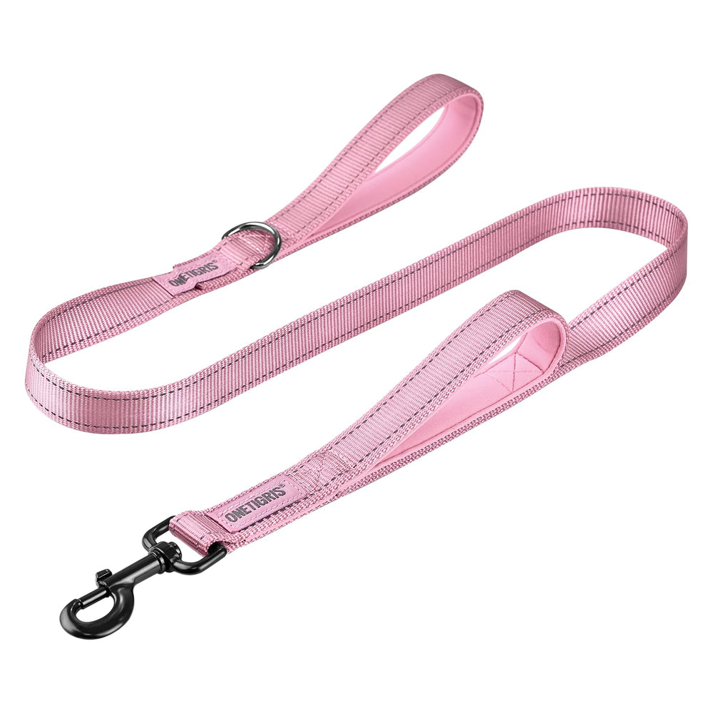 OneTigris pink hand held no pull dog leash with dual padded grips for control