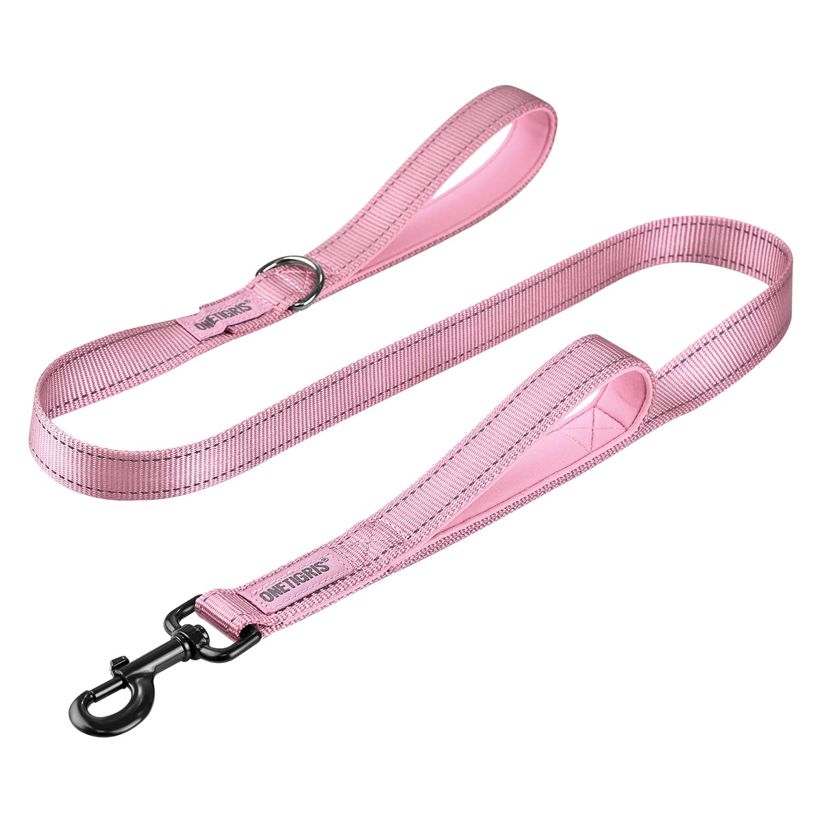 OneTigris pink hand held no pull dog leash with dual padded grips for control
