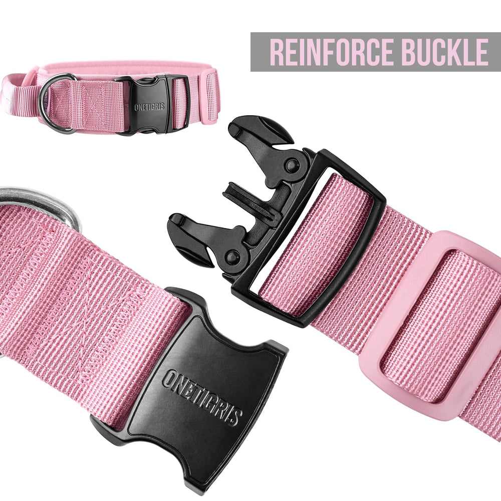 ONETIGRIS heavy-duty metal buckle dog collar delivers durable closure for strong dogs.
