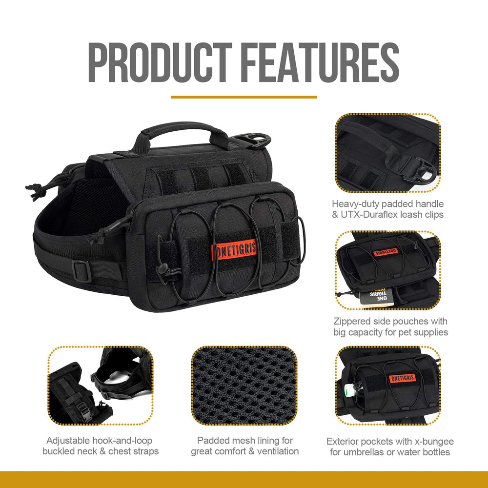 ONETIGRIS Mammoth dog pack made of durable nylon for long days outdoors.
