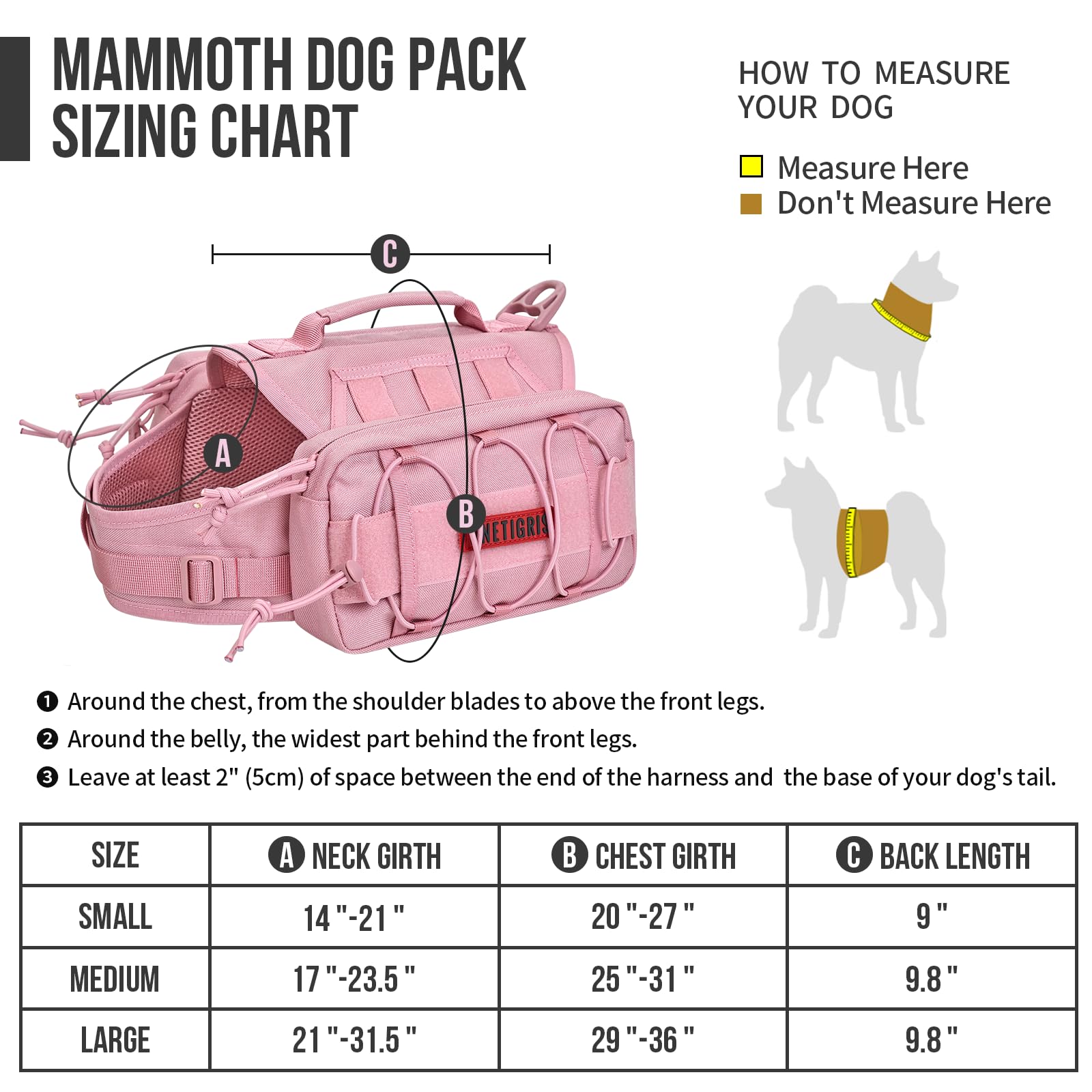 OneTigris Mammoth Dog Pack back view highlights secure harness for large dogs