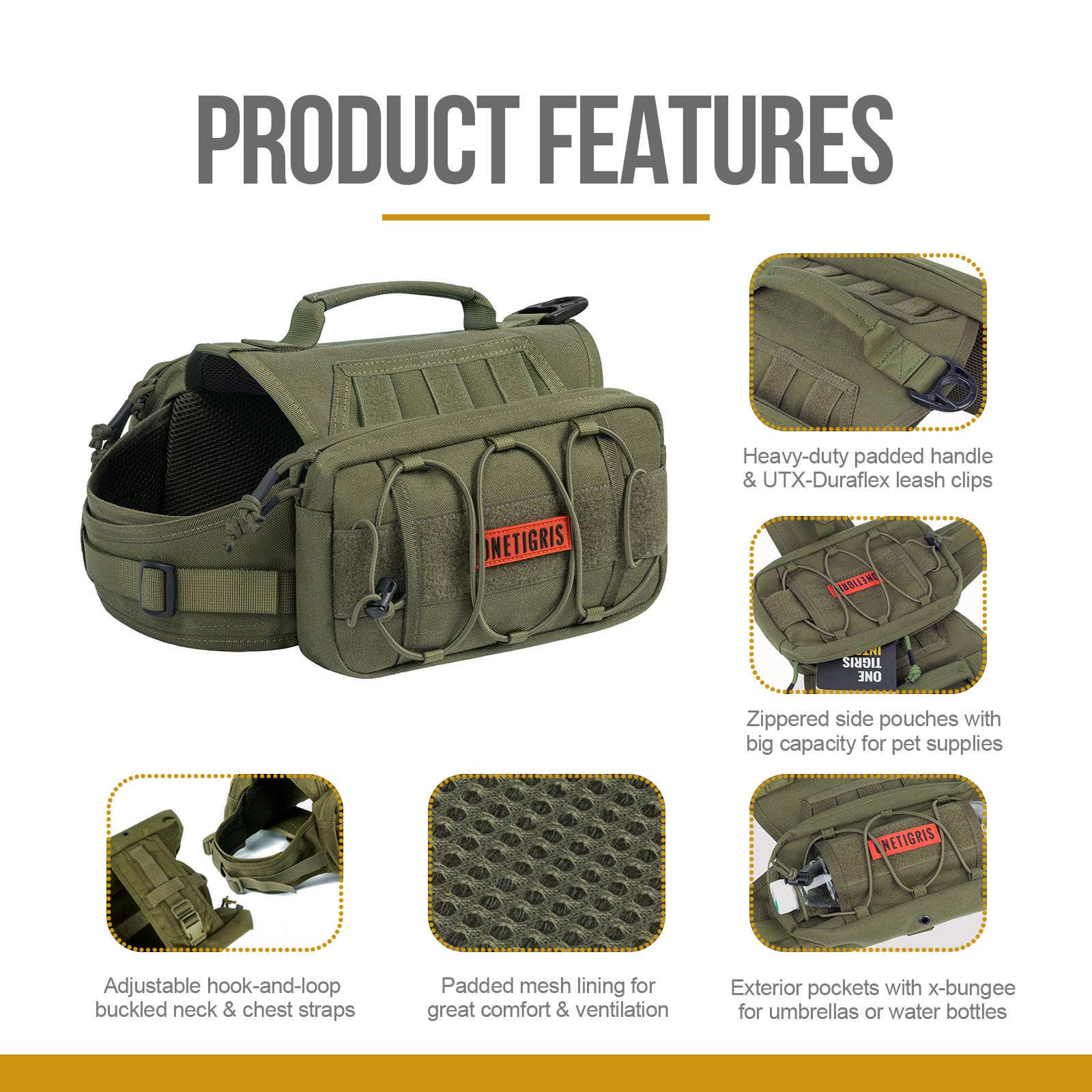 ONETIGRIS Mammoth pack water bottle pocket keeps hydration handy on trails.